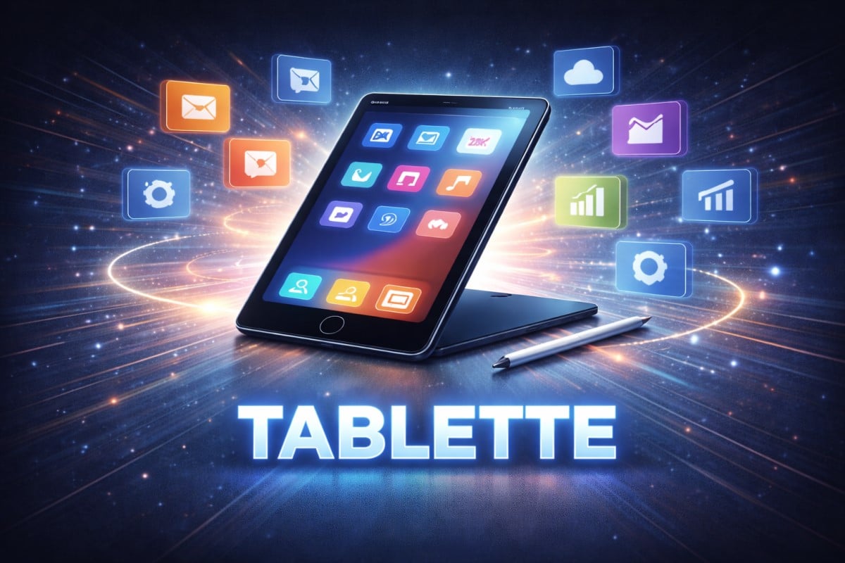 Tablette tactile sur un bureau
