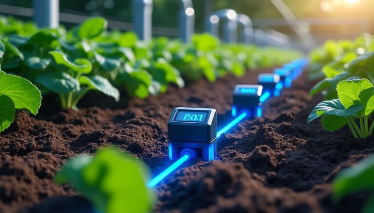 découvrez comment les capteurs d'humidité plantés dans le sol connectent les objets intelligents au système d'arrosage automatique pour un jardinage optimisé et économe en eau.