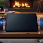 découvrez la tablette de divertissement équipée de haut-parleurs stéréo certifiés dolby atmos pour une immersion sonore totale et une expérience audio exceptionnelle.