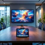 découvrez comment la fonction intégrée de partage d'écran permet de projeter facilement la présentation de votre tablette directement sur le téléviseur de la salle de réunion pour des échanges plus fluides.