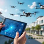 découvrez comment le guidage visuel des drones civils commerciaux est entièrement contrôlé depuis l'écran d'une tablette tactile, offrant une navigation précise et intuitive.